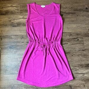Loft Fuchsia Gathered Tie Waist dress